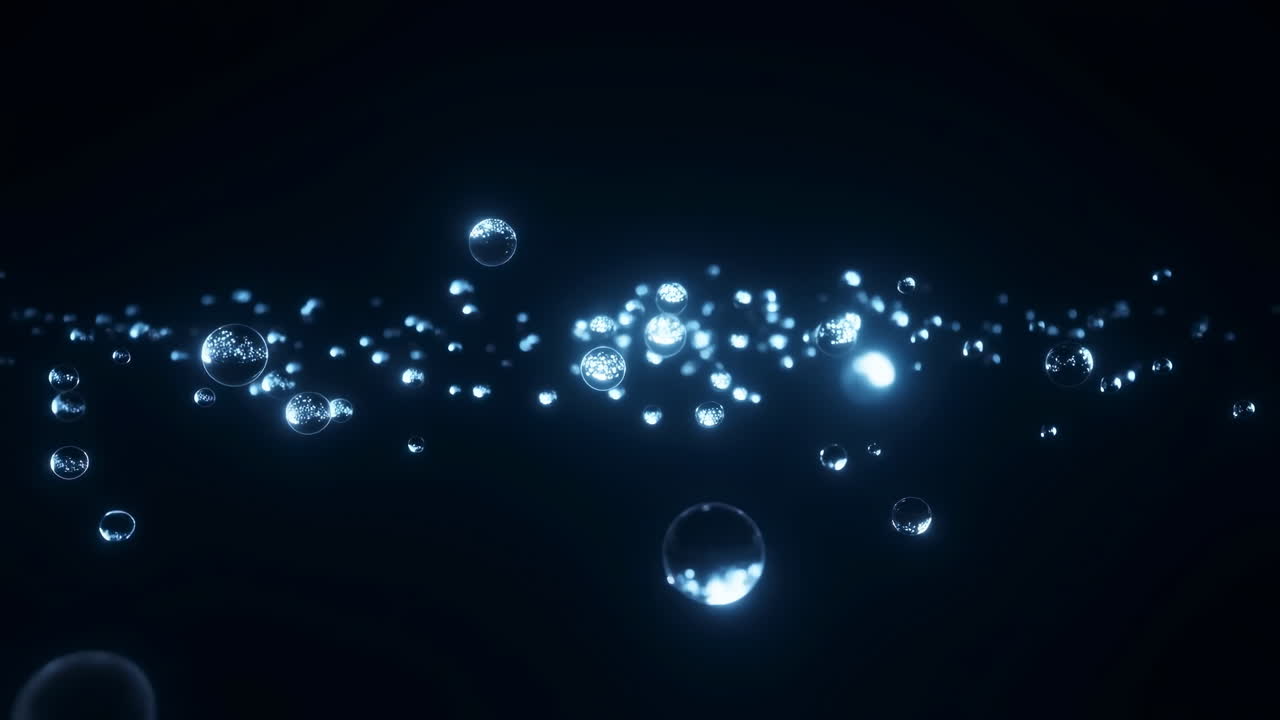 Sfere Blu Astratte Luminescenti che Fluttuano su Sfondo Scuro