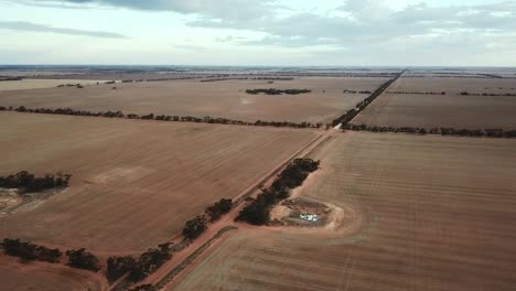 drone footage over dry paddocks near berriwillock, victoria, australia, may 2021