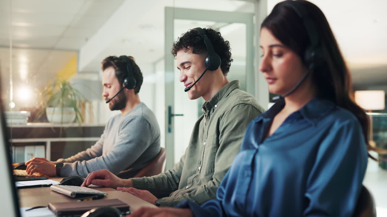 Team of Customer Service Representatives Working in a Call Center