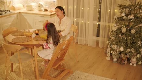 mother and daughter preparing for christmas celebration