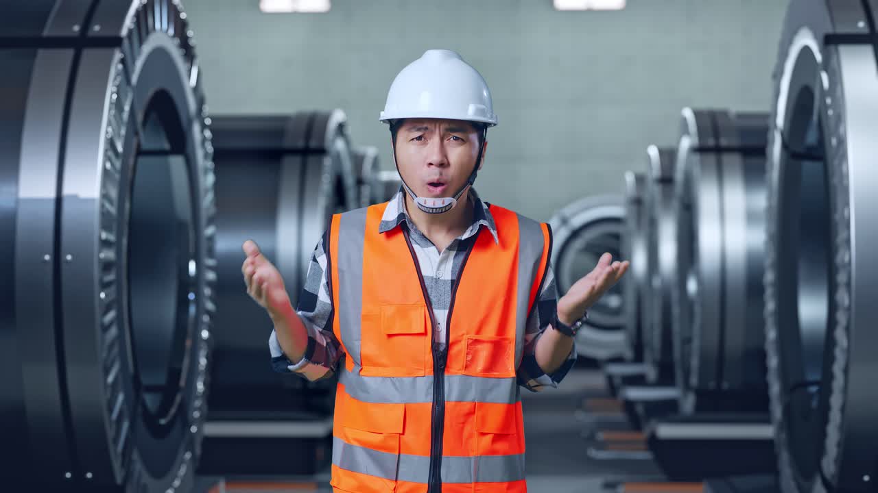 공장에서 혼란스러운 건설 노동자