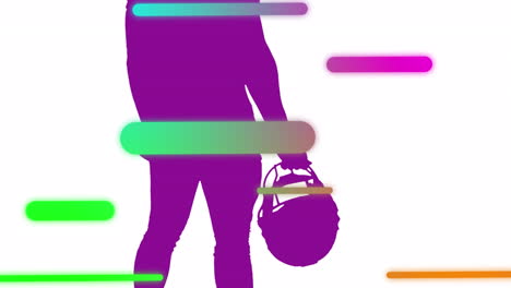 animación de líneas coloridas sobre la silueta de un jugador de fútbol americano masculino sobre fondo blanco