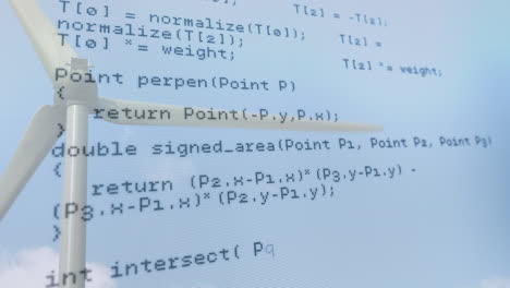 Animation-Der-Datenverarbeitung-über-Windkraftanlage-Und-Himmel-Mit-Wolken