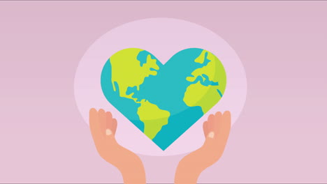 hands lifting heart world planet animation