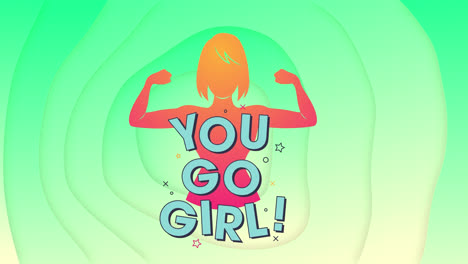 animación de usted va chica texto sobre la mujer flexionando los músculos en fondo verde