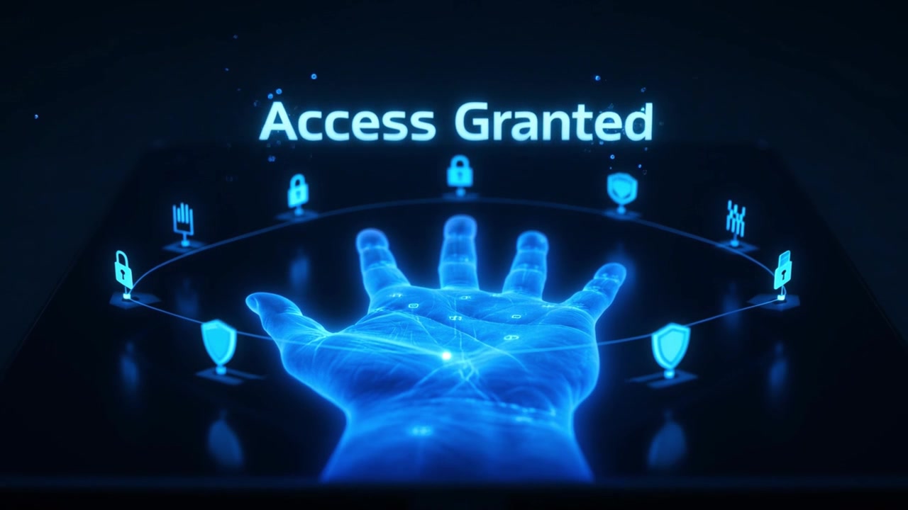 Futuristic Biometric Hand Scan with Access Granted