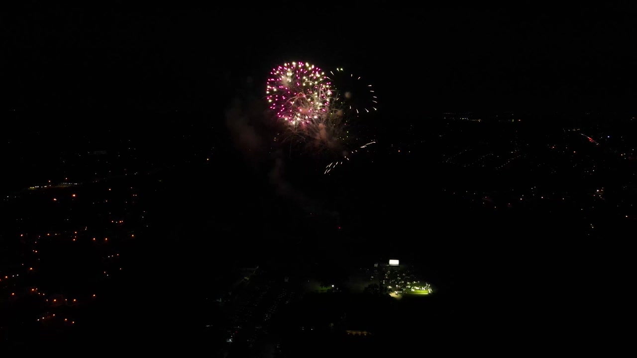 Aerial View of Stunning Fireworks Display at Night