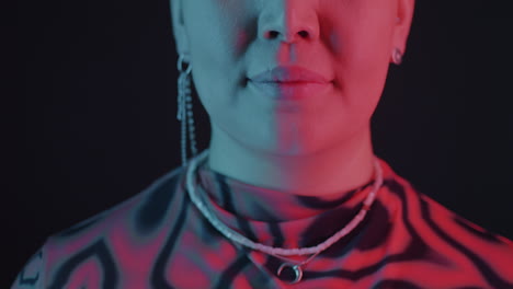close-up fashion portrait with neon lighting