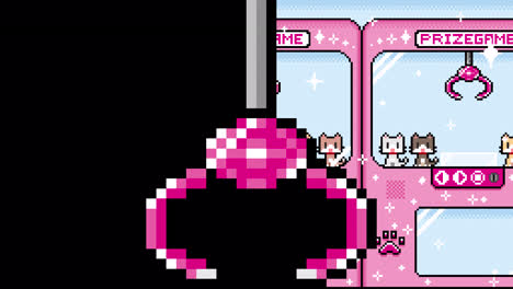 pixel art claw machine game with cat prizes
