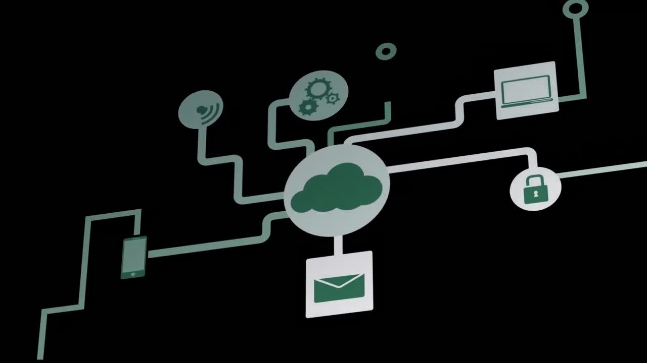 animación de las conexiones con la nube y el procesamiento de datos.