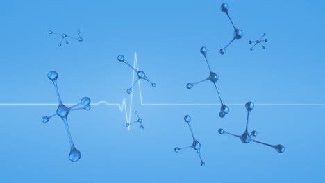 animation of floating nucleotides and heart rhythm against blue background