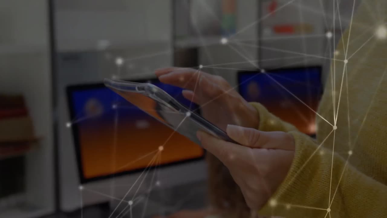 animación de la red de conexiones a través de las manos utilizando la tableta