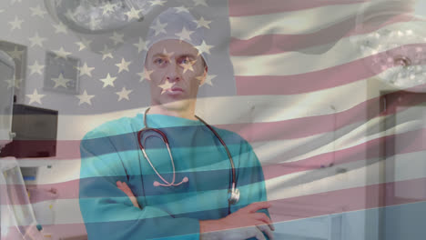 animation of flag of usa waving over surgeon