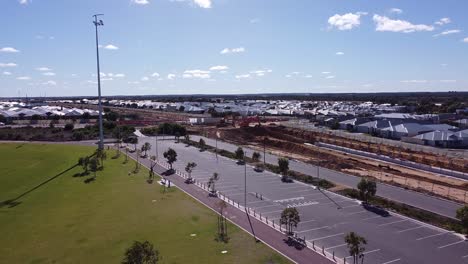 Yanchep-Rail-Extension-Perth,-Australia---Santorini-Promenade-Aerial-View