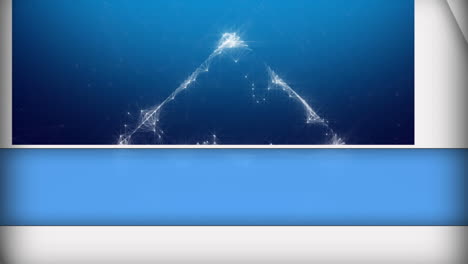 animación de paneles azules y blancos que se abren sobre una red triangular de conexiones sobre fondo azul