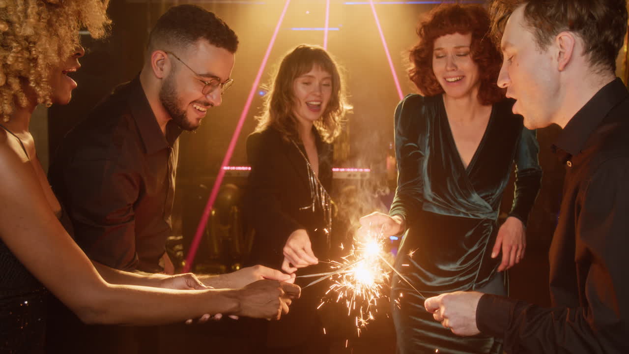 People Celebrating with Sparklers