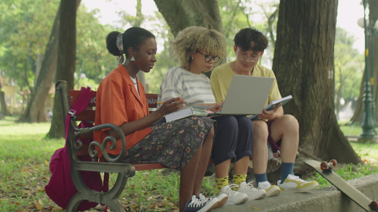 College Friends Doing Homework in Park