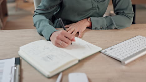 night, budget and woman accountant writing