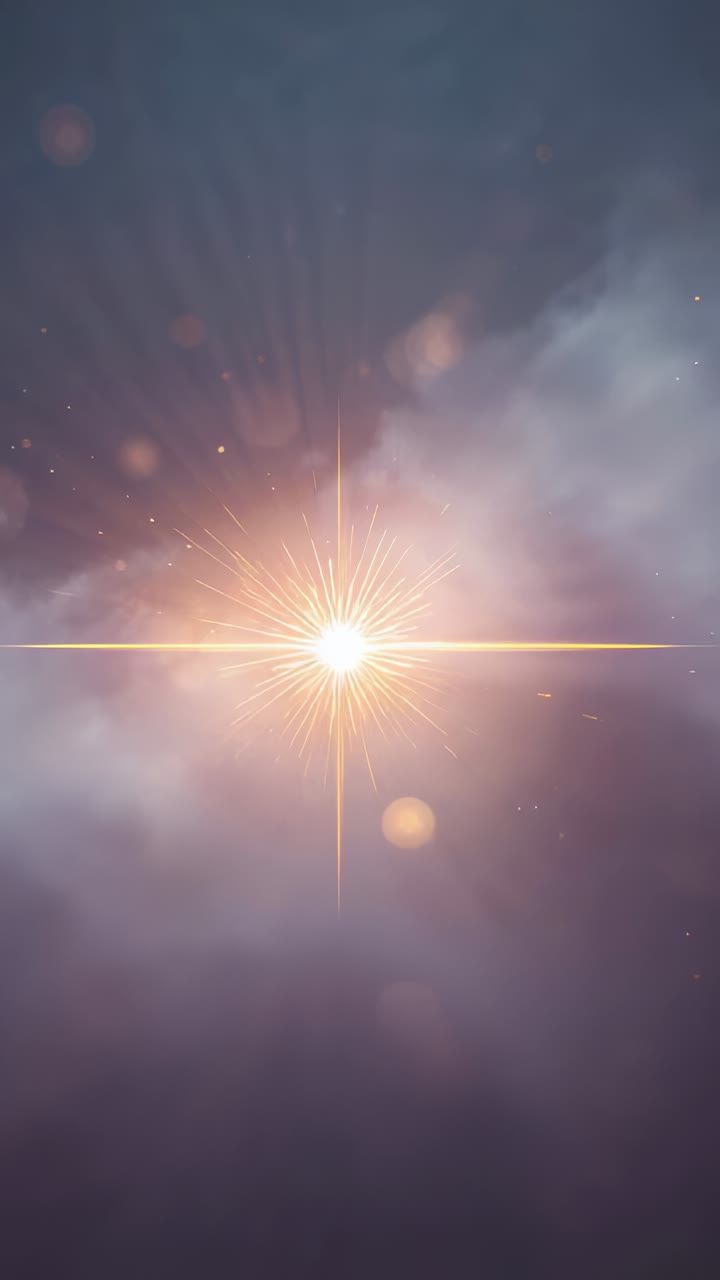 Vertical video: Flaring center causing burst lighting twilight clouds, sending spikes, beam, sparks