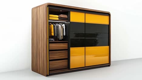 modern wooden wardrobe with yellow and black panels