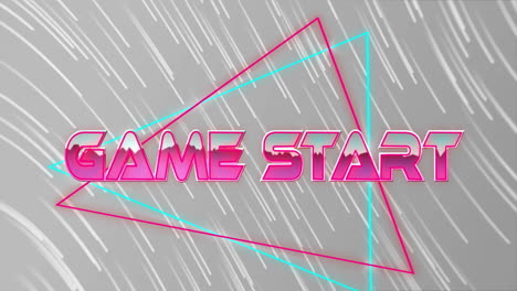 game start text with neon triangles over dynamic rain animation background