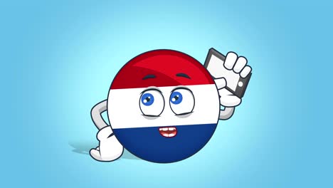 cartoon icon flag netherlands holland call phone with face animation with alpha matte