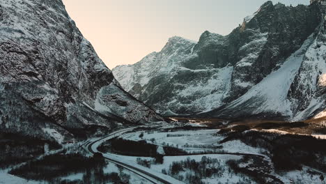 Scenic-Views-Of-The-Mountains-In-Trollveggen-Norway---aerial-shot