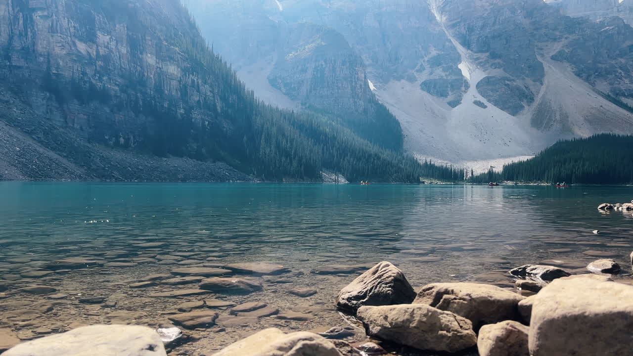 Moraine Lake With Clear Waters In Valley of the Ten Peaks. Banff National Park, Alberta, Canada. static shot