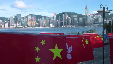 view of the victoria harbour as flags of the people's republic of china and the hong kong sar are displayed ahead of july 1st anniversary of hong kong's handover to china in hong kong.