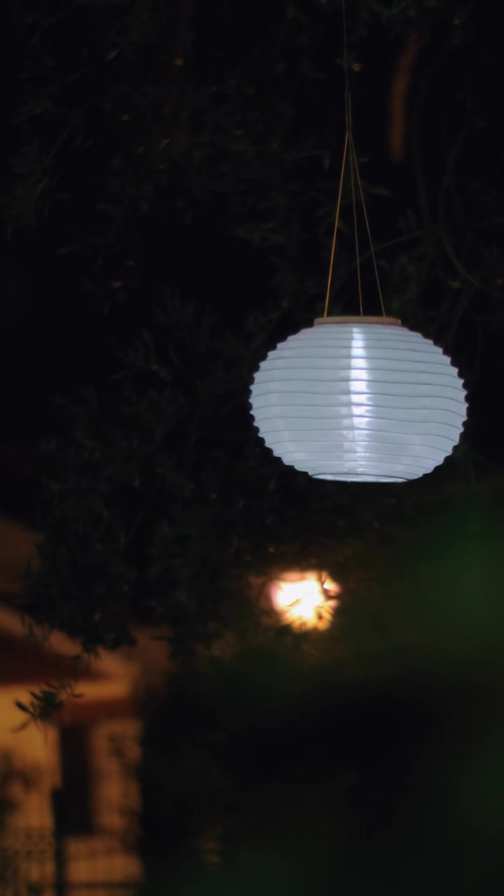 Giardino con lanterne cinesi bianche di notte