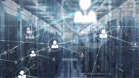 animation of network of connections over server room