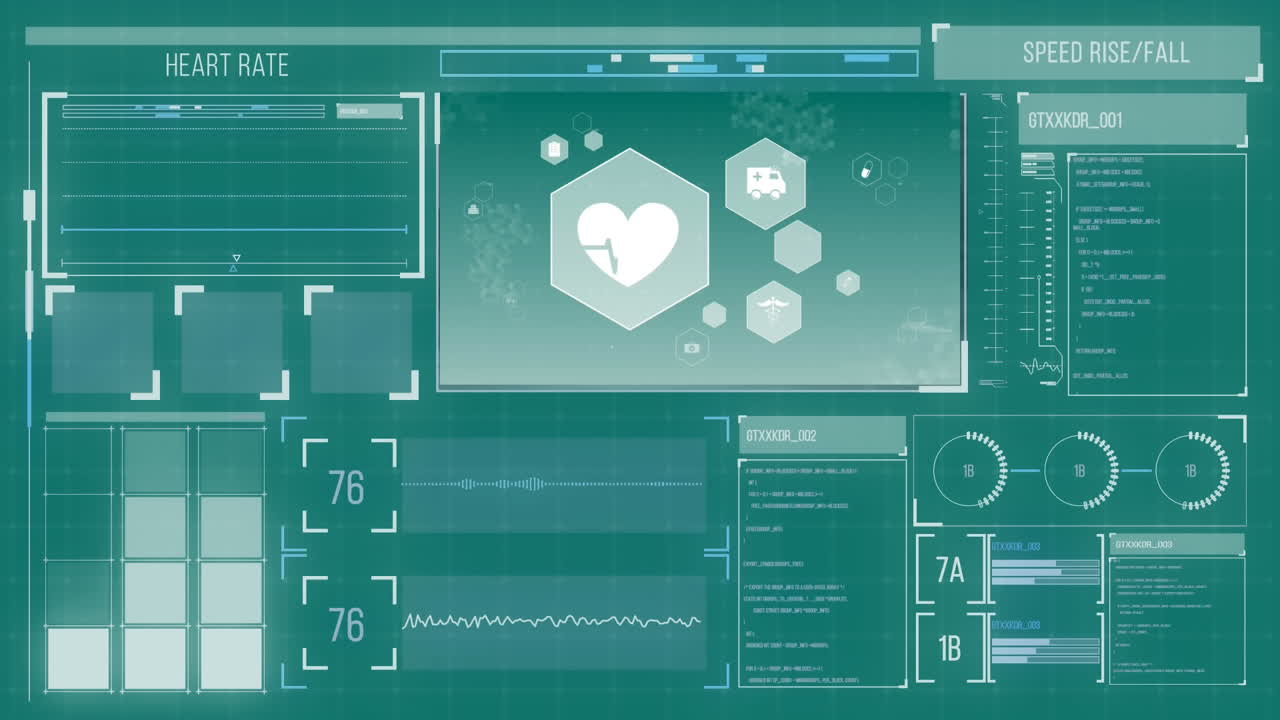 Digital animation of digital interface with medical data processing against green background