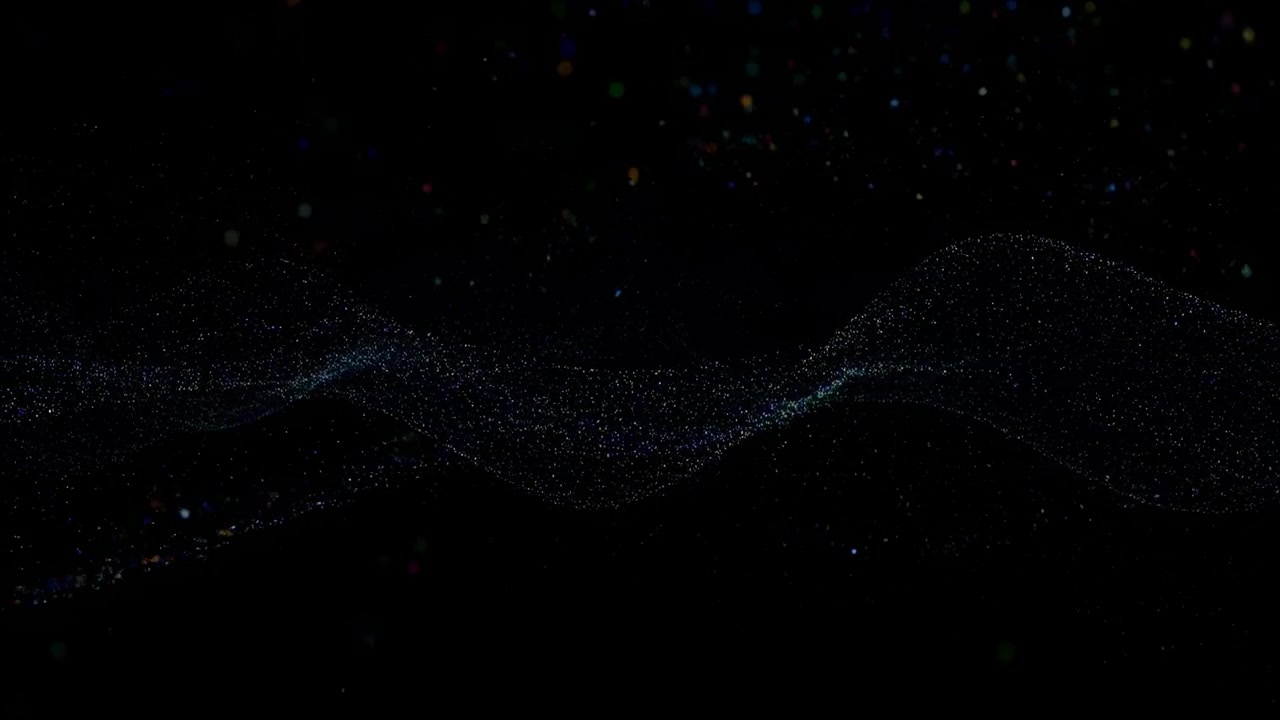 Abstract Digital Wave of Colorful Particles Flowing on Black Background