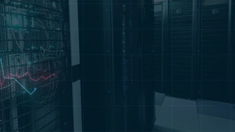 animación del procesamiento de datos financieros a través de la sala de servidores