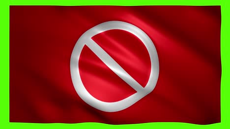 prohibition symbol on red moving flag on green screen for chroma key