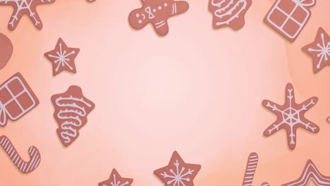 Animation-of-gingerbread-spinning-at-christmas-over-beige-background