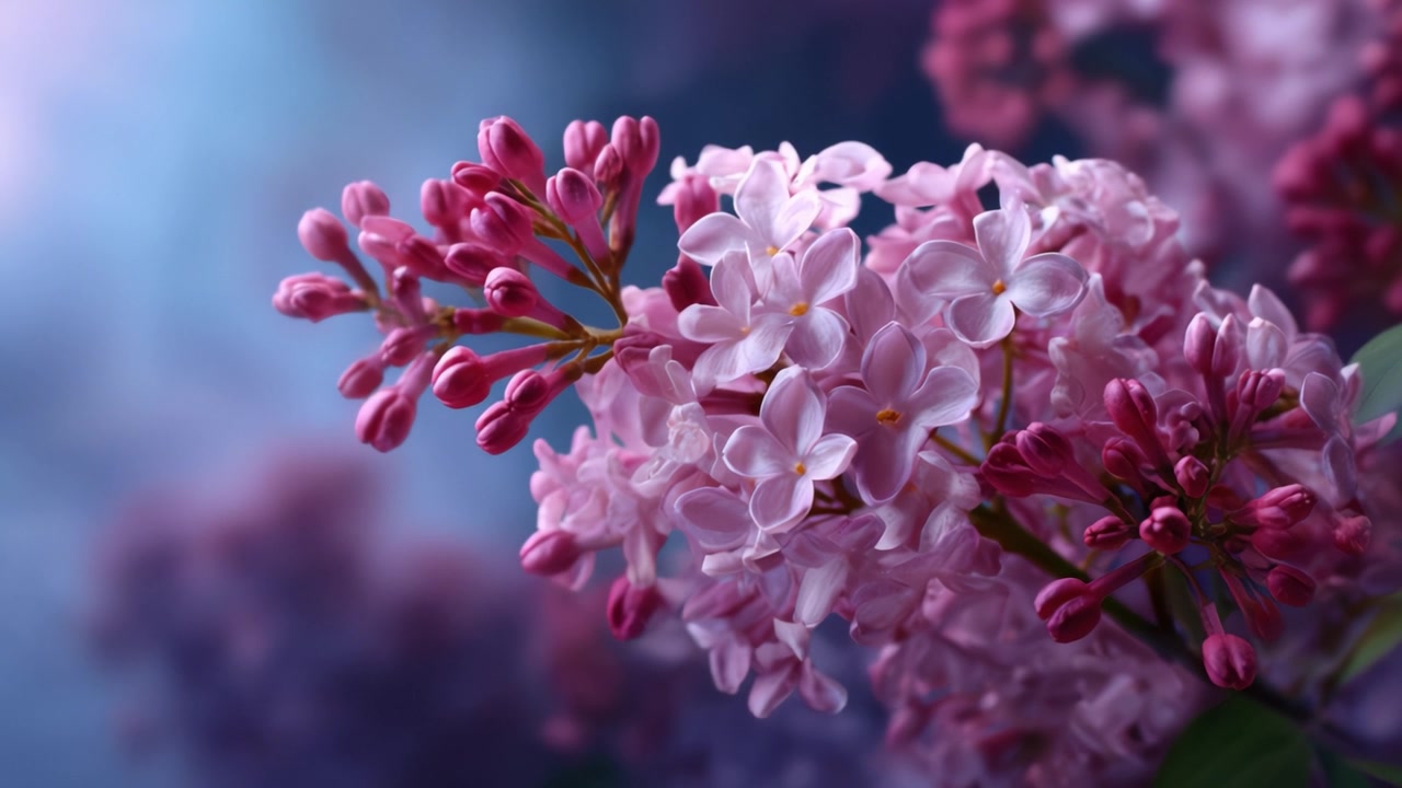 Tampilan Memukau Bunga Lilac Cerah dalam Berbagai Nuansa Merah Muda dengan Latar Belakang Buram Lembut, Menyoroti Struktur Halus dan Keindahannya