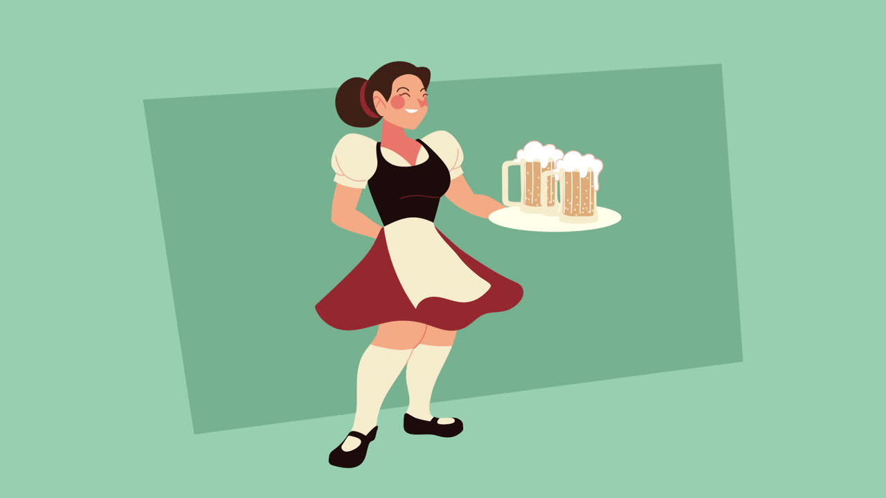 Waitress Serving Beer in Traditional Dirndl