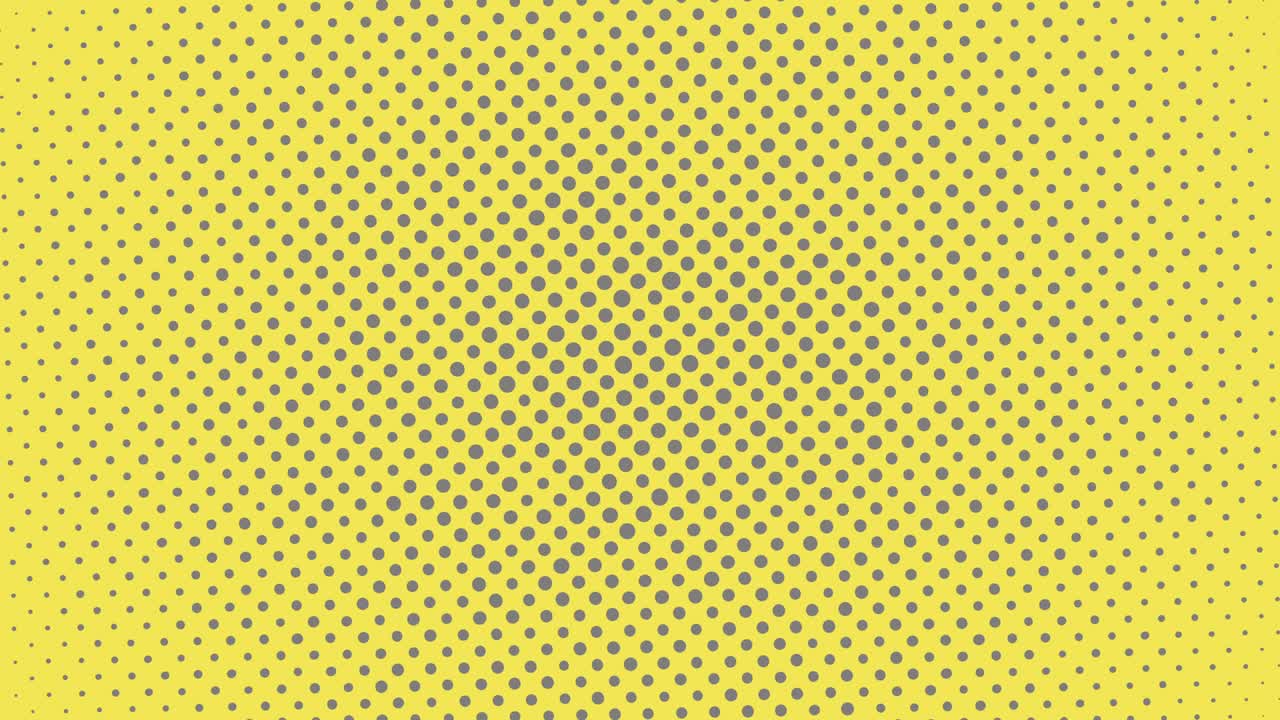 Abstrakt halvtone rund form med grå prikker på gul baggrund. Trendy farvepalet bevægelsesgrafik.