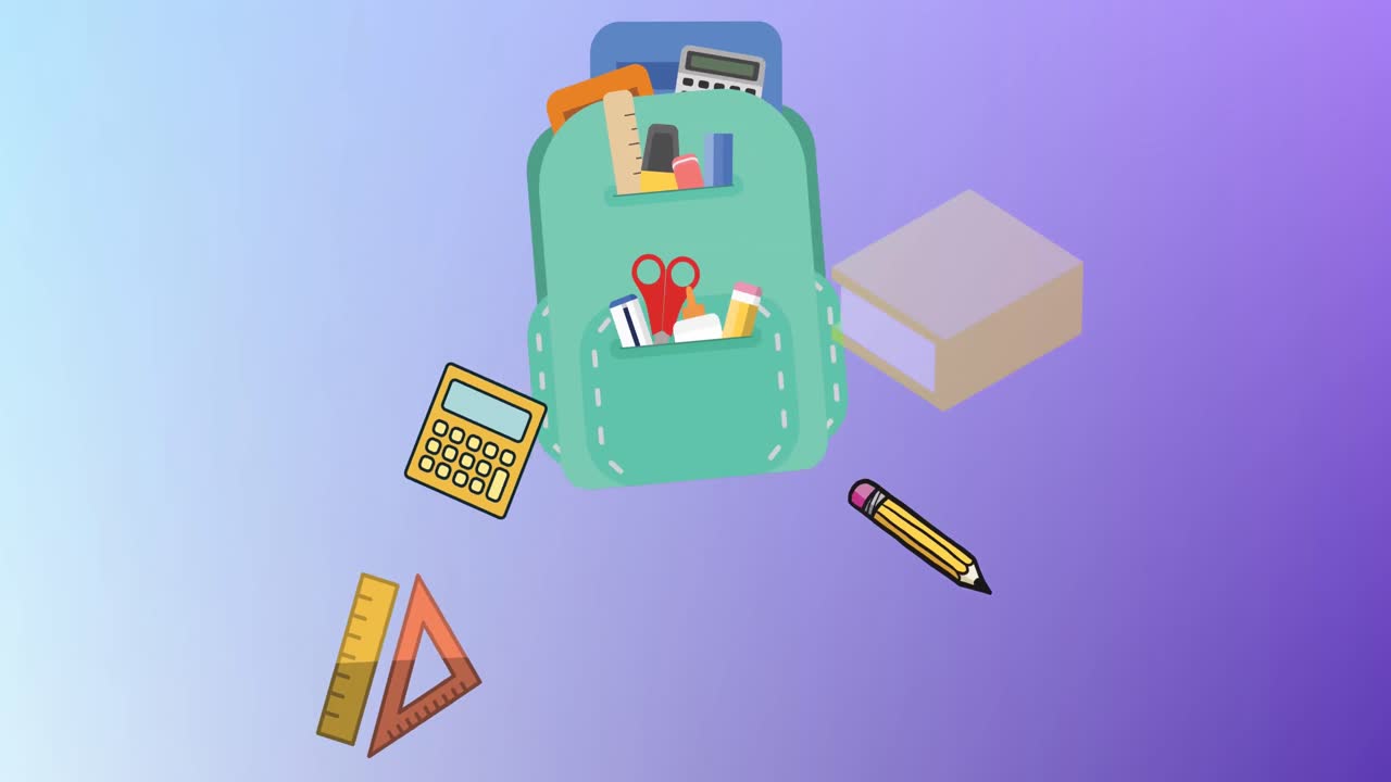 학교 아이콘의 애니메이션은 보라색에서 파란색 배경으로 그라디언트됩니다.