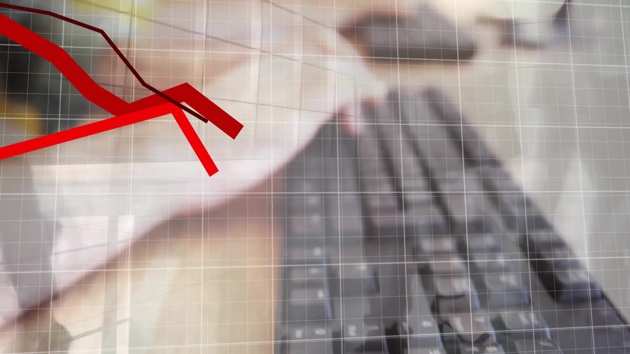 그래프의 애니메이션, 는 사람들의 타임 라프스, 키보드에 타이핑하는 백인 남자의 절단된 손