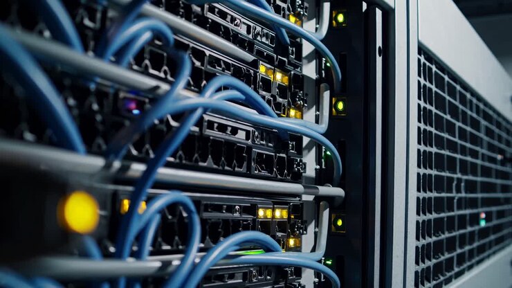 Server Rack with Network Cables