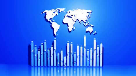 abstractas columnas hermosas forman gráficos y con el mapa del mundo forman un panel de información como bg en bucle para espectáculos analíticos. datos globales, estadísticas abstractas en todo el mundo como información bg
