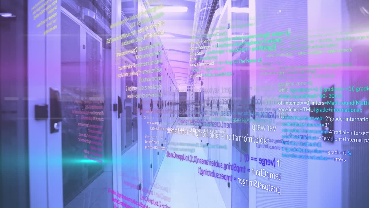 animación de lenguajes de programación que se mueven a través de sistemas de servidores de datos