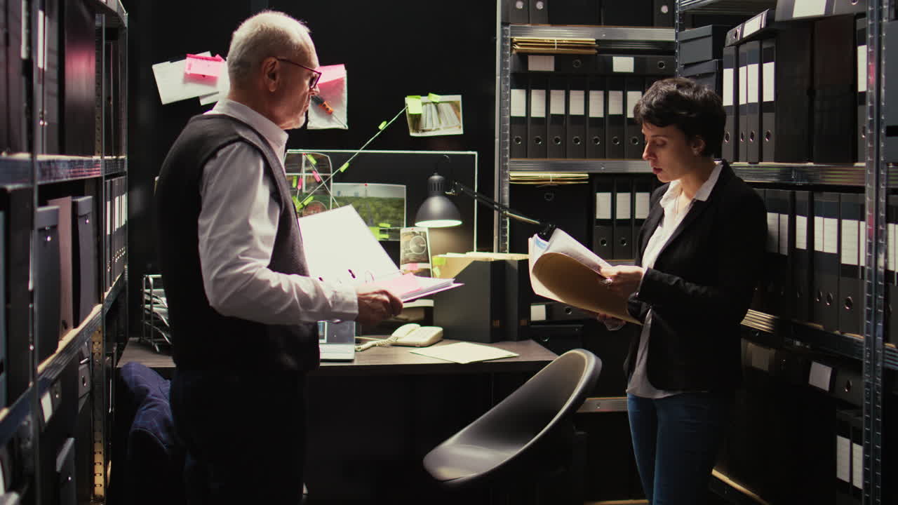 Two people in an office reviewing documents