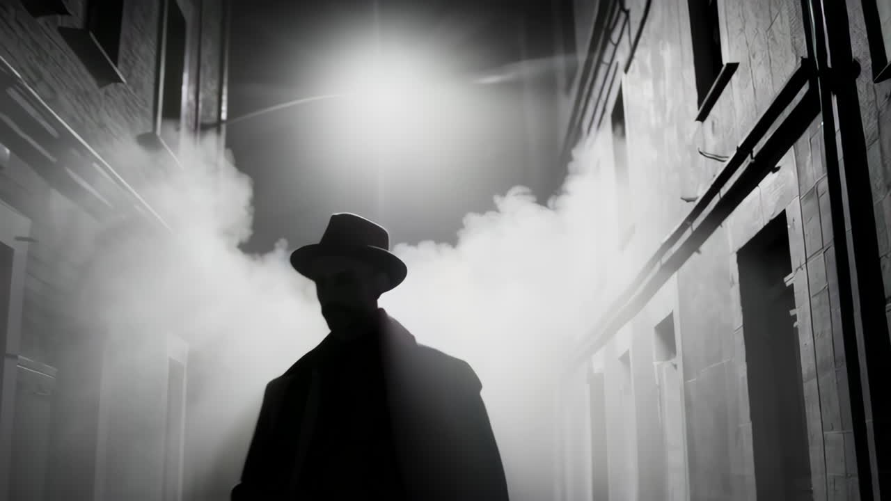 Mysterious Man in a Foggy Alley at Night