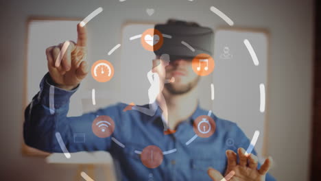 interagire con icone virtuali, l'uomo che indossa le cuffie vr nell'animazione