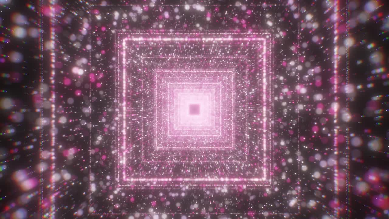 빛나는 불빛으로 분홍색 사각형 터널