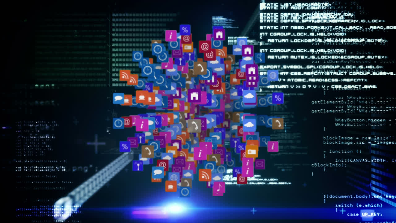 iconos y símbolos de internet en forma de esfera