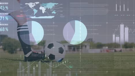Animation-of-graphs-and-financial-data-over-legs-of-male-soccer-player-with-ball-on-field